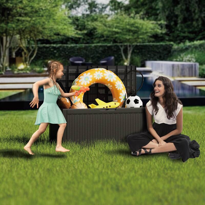 100 Gallon Resin Lockable Patio Outdoor Storage Deck Box Bed Bath
