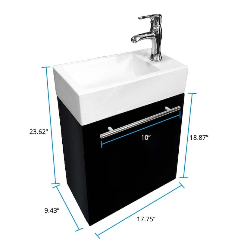 Wall Mount Cabinet Sink Dandi 17.75" White Porcelain Sink with Faucet, Drain with Overflow and Towel Bar Renovators Supply - N/A