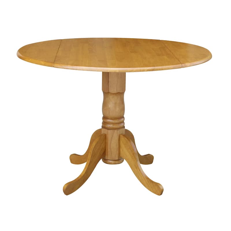 Round Pedestal Base Solid Wood 42-inch Drop-leaf Dining Table - Oak