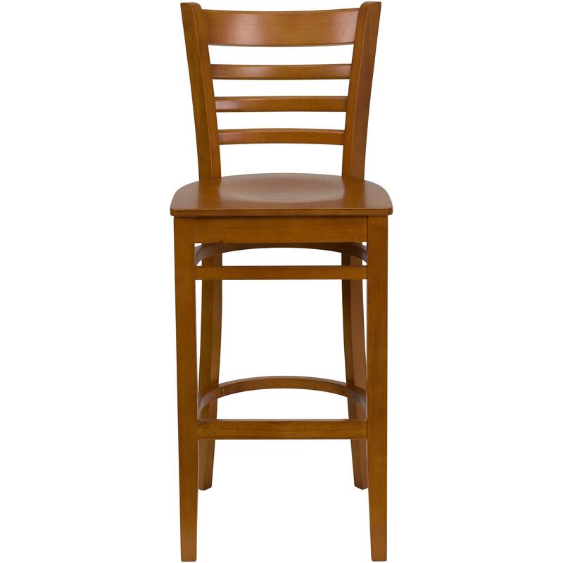 Ladder Back Wooden Restaurant Barstool - 16.75"W x 19"D x 43.75"H - 16.75"W x 19"D x 43.75"H