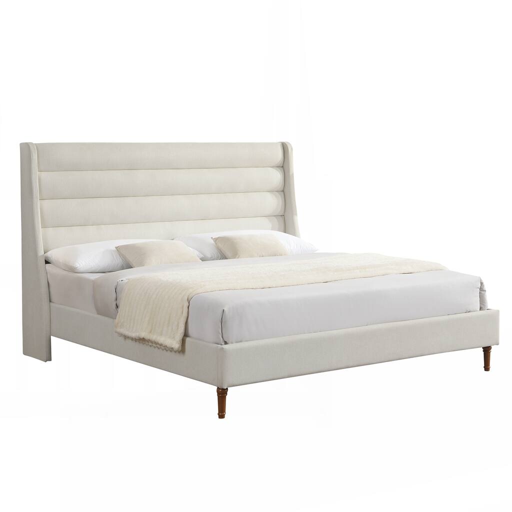 King Size Bed Frame High Headboard Upholstered Platform Bed