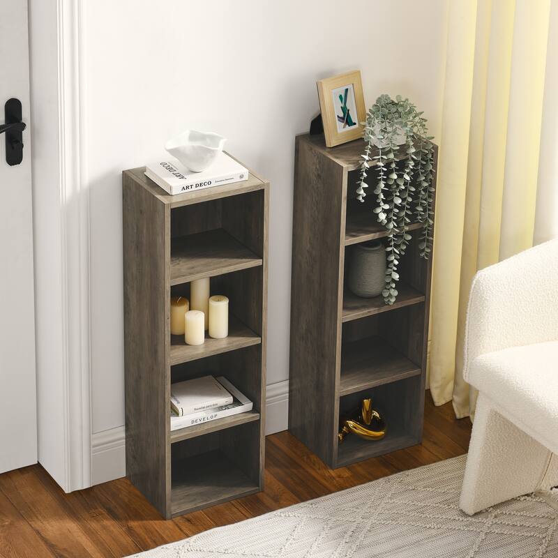 8-Tier Media Tower Rack, CD DVD Slim Storage Cabinet with Adjustable Shelves, Tall Narrow Bookcase Display Bookshelf - Gray