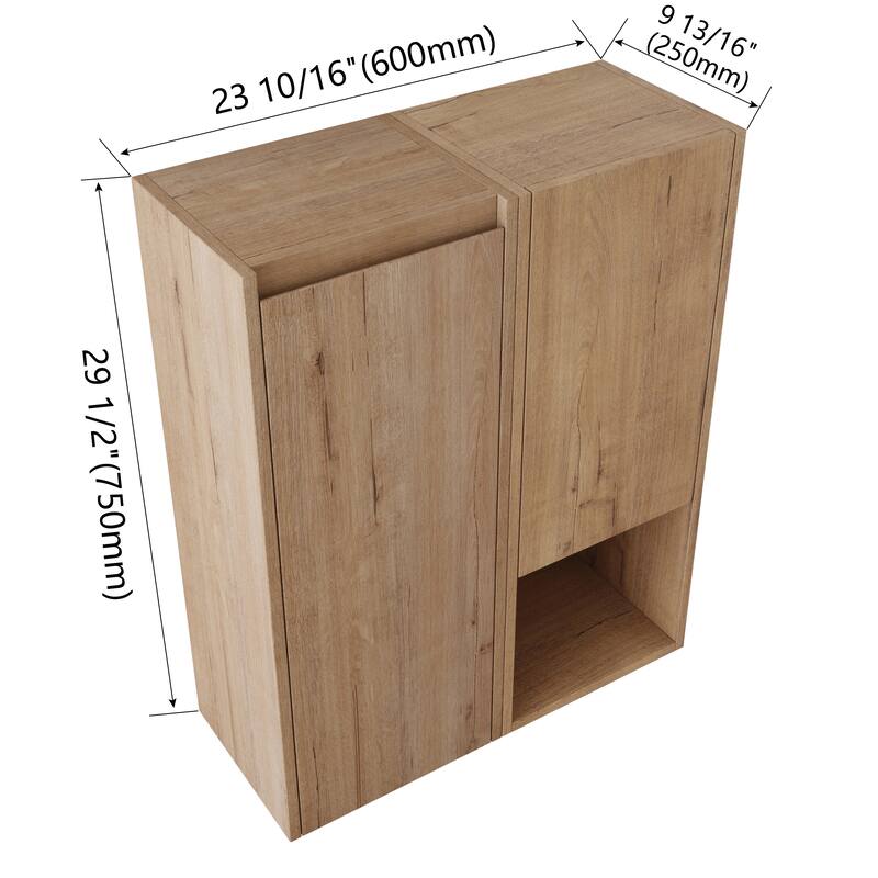 12" Wall-Mounted Bathroom Side Cabinet, Soft Close Doors, Floating Design, Imitative Oak Finish