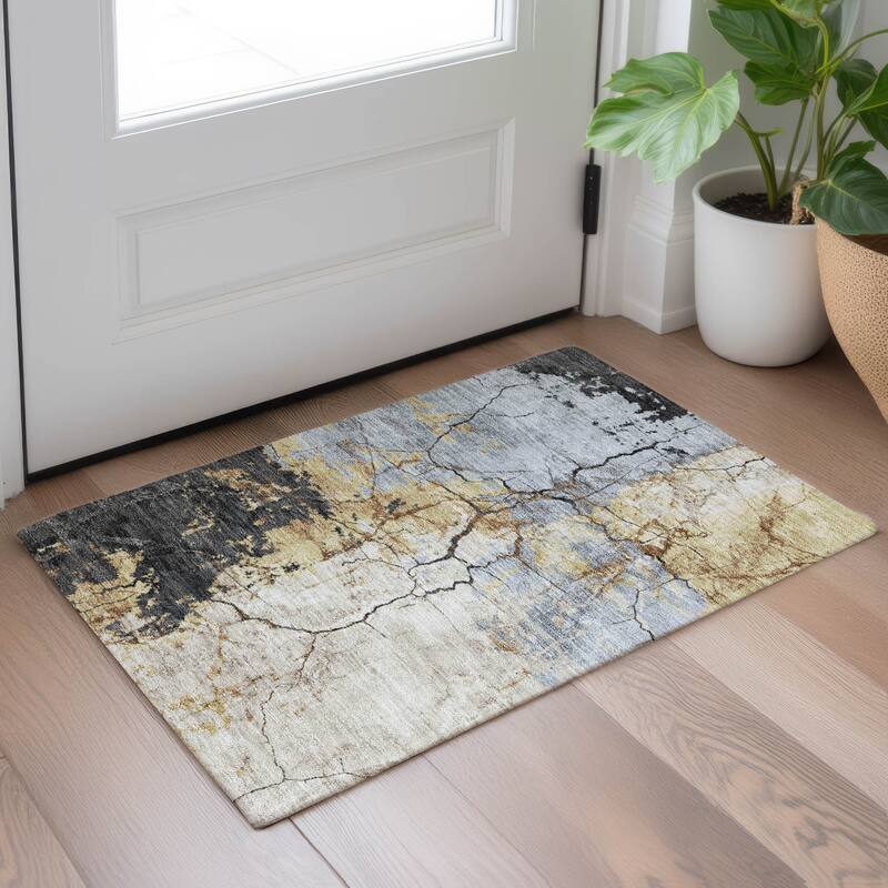 Machine Washable Indoor/ Outdoor Modern Crackle Chantille Rug