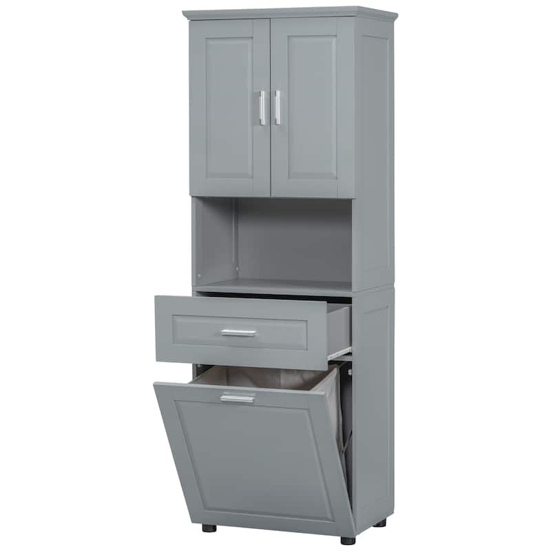 Roomfitters Tall Bathroom Cabinet with Tilt-Out Laundry Basket and Upper Storage Compartment Large Organizer