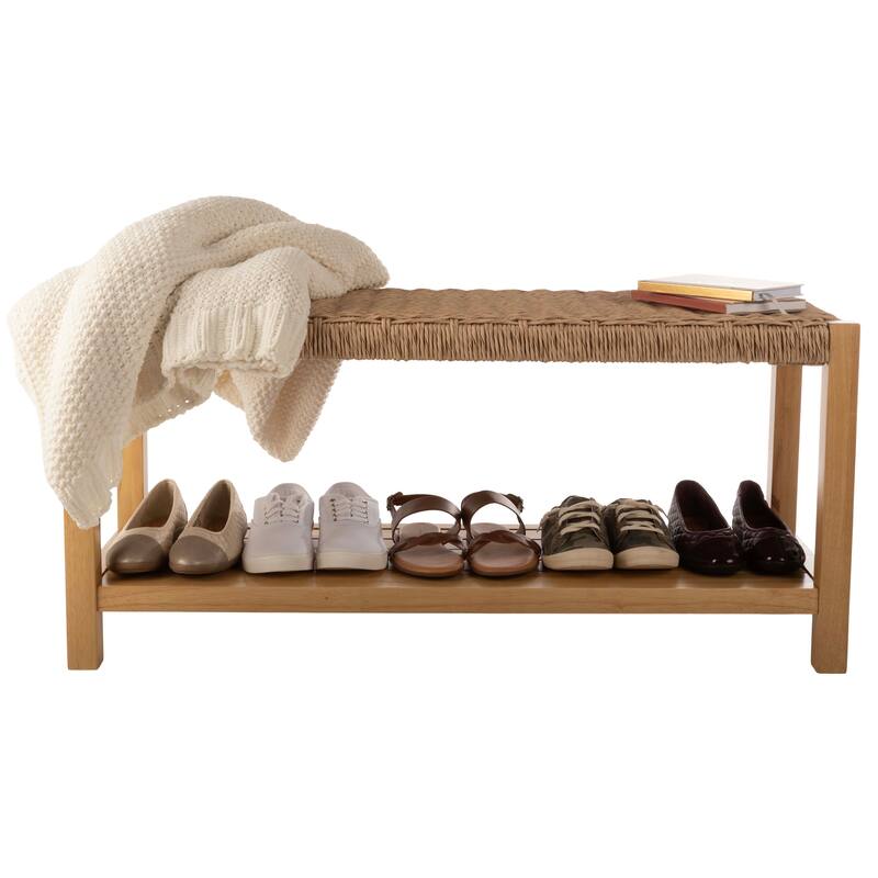 Newport 40" Wood Storage Bench with Handcrafted Woven Rope Seat, Natural
