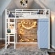preview thumbnail 21 of 38, Twin Size Sturdy Metal Loft Bed Frame with Desk,Wardrobe White