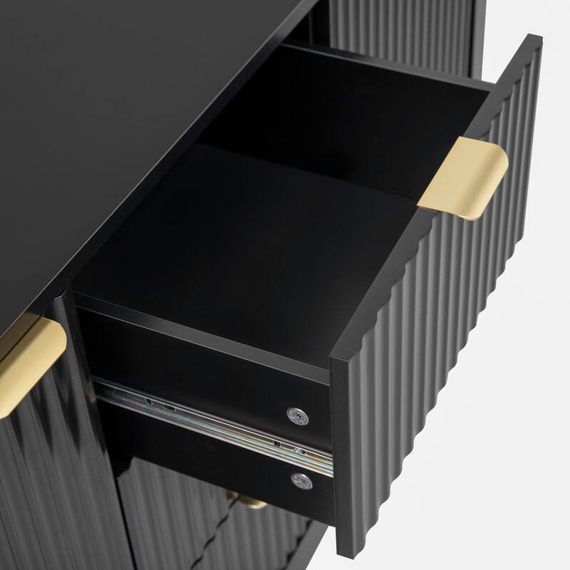 Sideboard with Wave Design - 3 Adjustable Shelves, 3 Drawers & Soft-Close Doors, Storage Console Table with Metal Handles