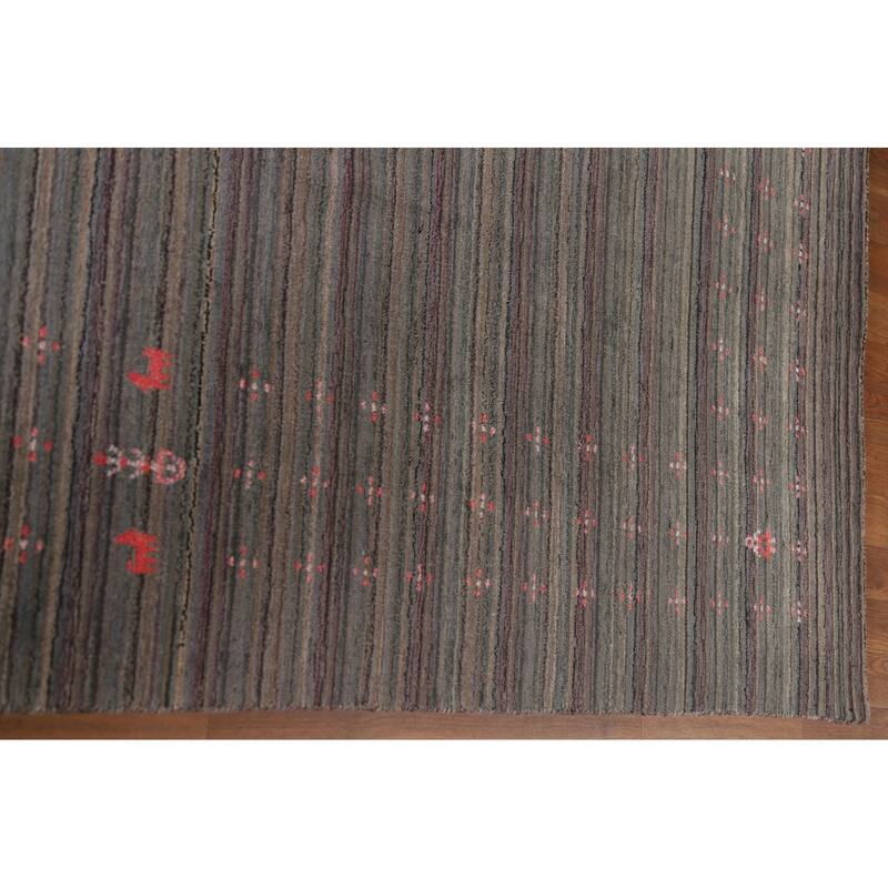 Striped Gabbeh Area Rug Hand-Knotted Indian Wool Carpet - 8'9"x 11'8"
