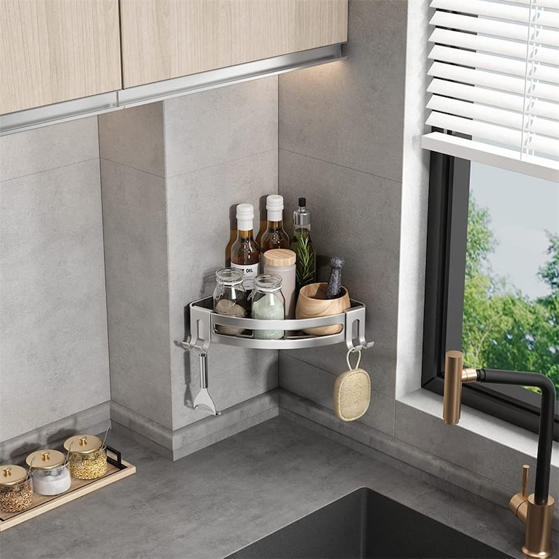 Shower Corner Shelf No Drill Shower Storage Rust Proof Bathroom Shelf - Silver