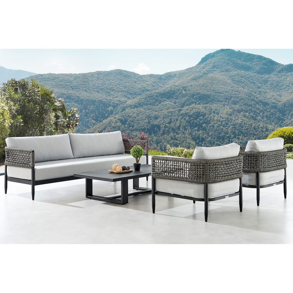 Alegria 4 Piece Outdoor Black Aluminum & Grey Cushion Seating Set