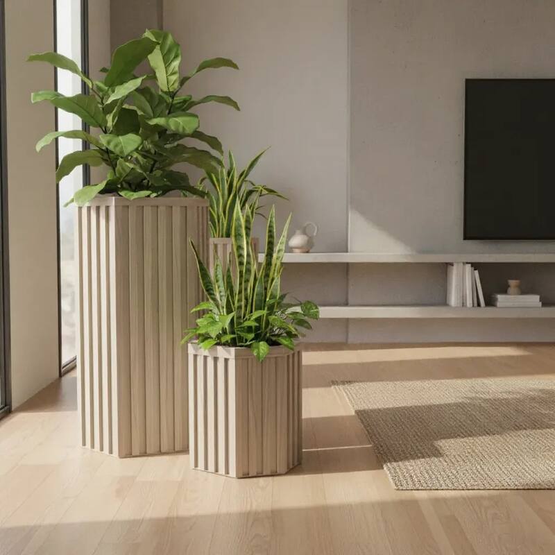 Hexagon Column Planter LG, White