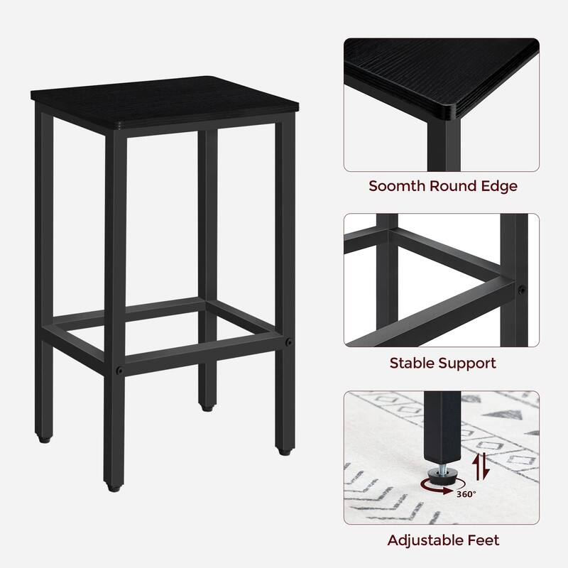 Bar Stools, Set of 2 Bar Chairs with Footrest, 2-Piece Dining Stools, 25.8-Inch Height, Rectangular Industrial Bar Stools