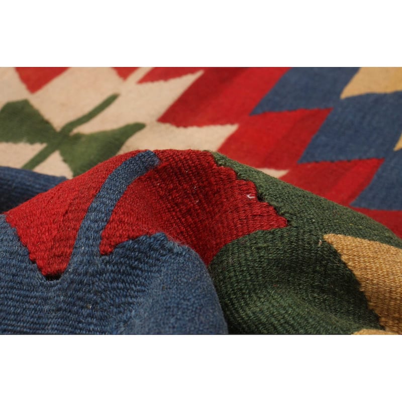 ECARPETGALLERY Flat-Weave Bold and Colorful Red Wool Kilim - 6'2 x 8'1