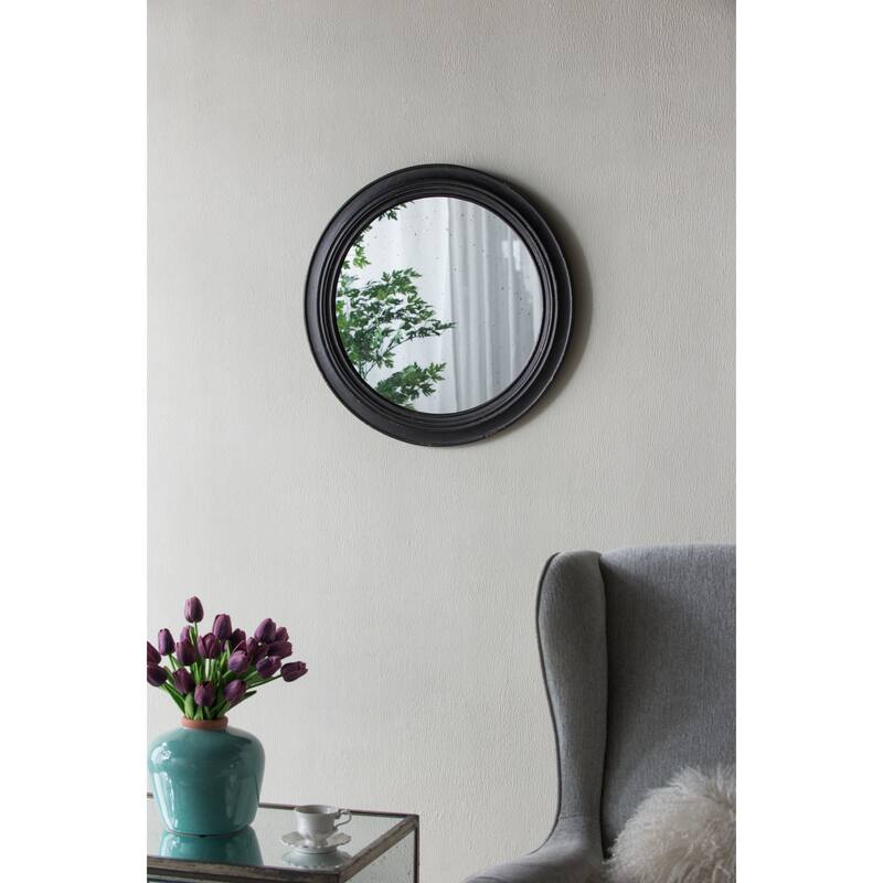 23.5" Antique Classic Circle Wall Decor Accent Mirror with Wooden Frame - Black - Black