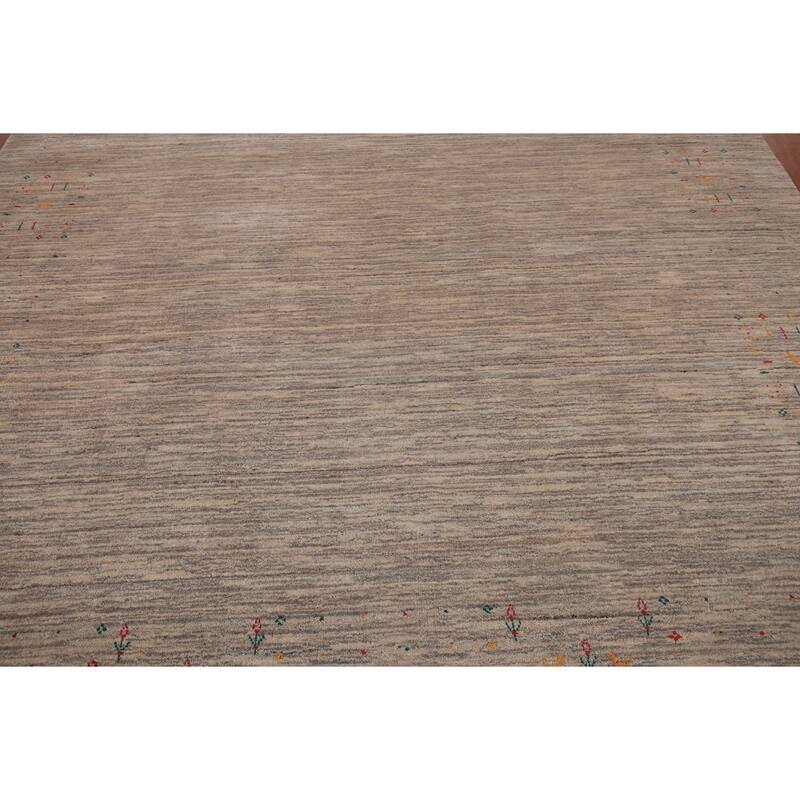 Striped Tribal Gabbeh Square Area Rug Handmade Wool Carpet - 8'0" X 7'11"