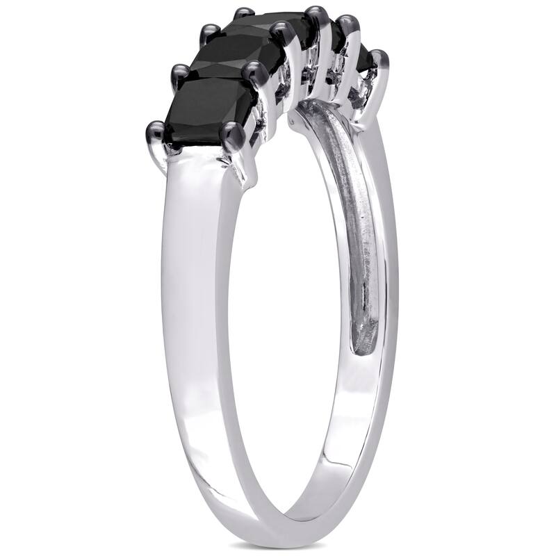 Miadora 1 1/4ct TDW Princess-Cut Black Diamond 5-Stone Semi-Eternity Band Ring in 10k White Gold