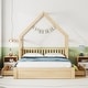 preview thumbnail 15 of 22, Wood Queen Size House Bed, Kids Platform Bed Frame with Guardrail Headboard, Modern Storage Bed with 2 Drawers