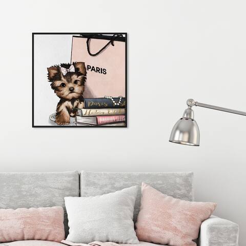 Oliver Gal 'Fashion Book Yorkie Glam' Animals Wall Art Framed Canvas Print Dogs and Puppies - Brown, Pink