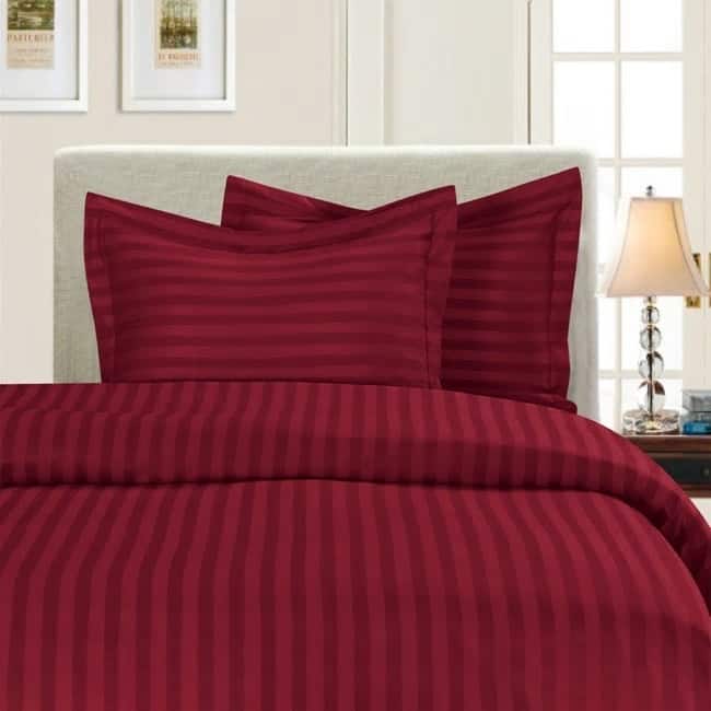 Porch & Den Fairfield Dobby Stripe 3-piece Duvet Cover Set - Burgundy - Queen/Full - Queen/Full