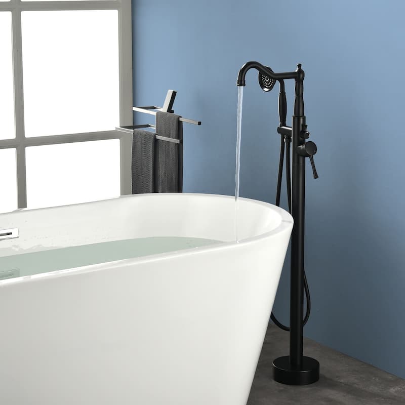 Freestanding Bathtub Faucet High Flow Rate Single Handle Floor Mounted Tub Faucets with Hand Sprayer Swivel Spout Tub Fillers