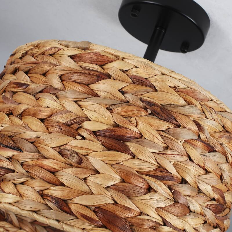 1-Light Semi-Flush Mount Lighting with Drum Shade, Classic Semi Flush Mount Chandelier for Living Room Kitchen Dining Foyer