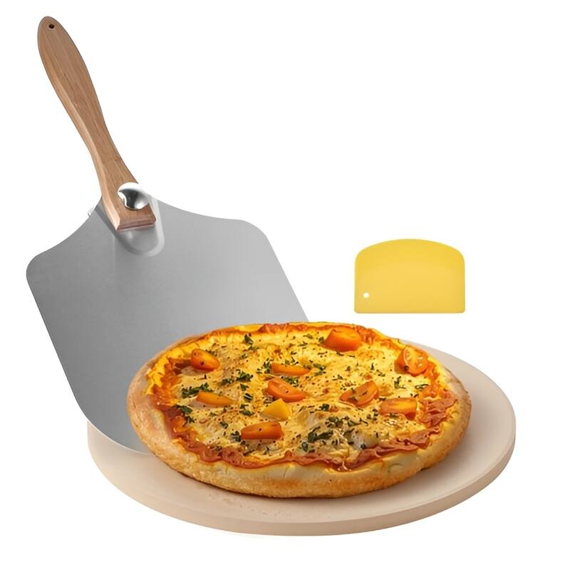 Beige Cordierite 15 Inch Round Pizza Stone with Heat-Resistant 1450 F and Accessories - 15 x 15 x 0.67 in