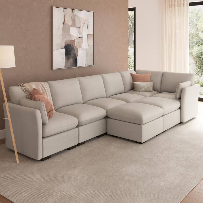 Bush Home Sienna Modular 5-Seater Sectional with Set of 2 Storage Ottomans