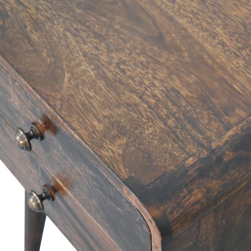 Artisan Furniture Solid Wood Curved California Walnut Bedside, Dark Brown With Two Drawers