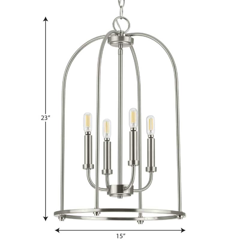 Leyden Collection 4-Light Brushed Nickel Farmhouse Foyer Pendant Light - 15 in x 15 in x 23 in
