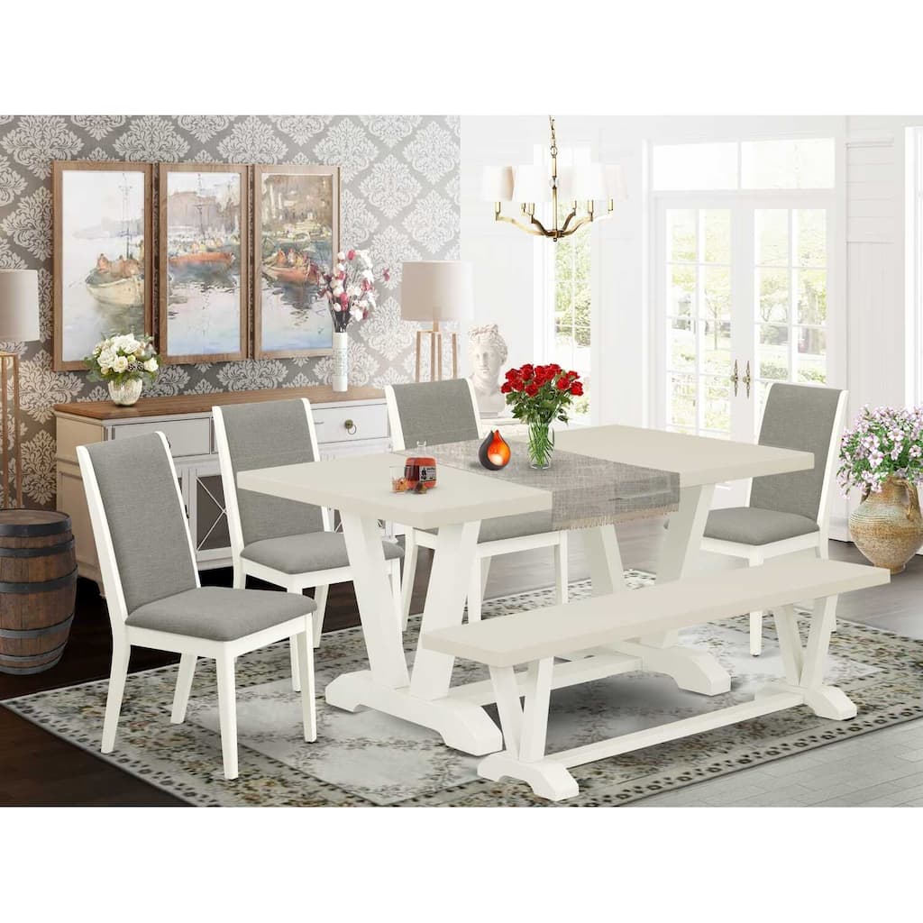 HomeStock 6-Piece Rectangle Natural Oak Finish Solid Wood Top Dining Table with 1-Bench, 4-Chairs