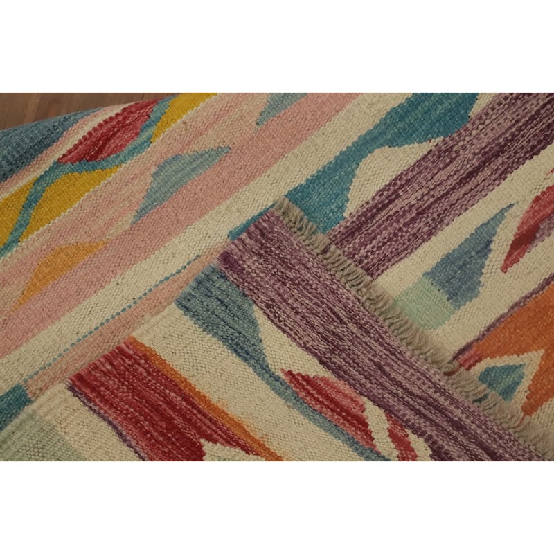 Hand Woven Oriental 100% Wool Carpet Southwestern Tribal Multi-Colored Kilim Runner Rug - 9' 9'' X 2' 7''