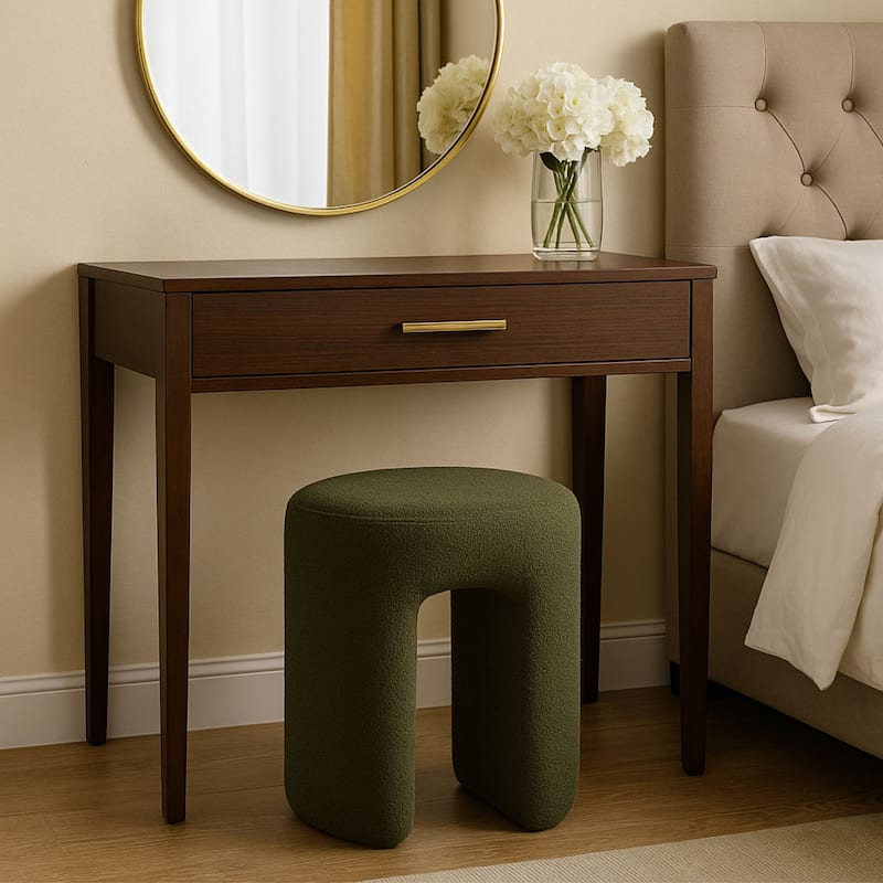 Upholstered Boucle Horseshoe Ottoman Stool Foot Rest Seat Living Room