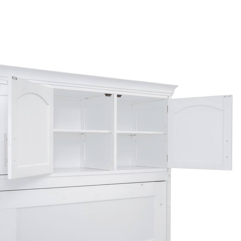 Space-Saving Queen Size Murphy Bed with Integrated Cabinets and Storage, White