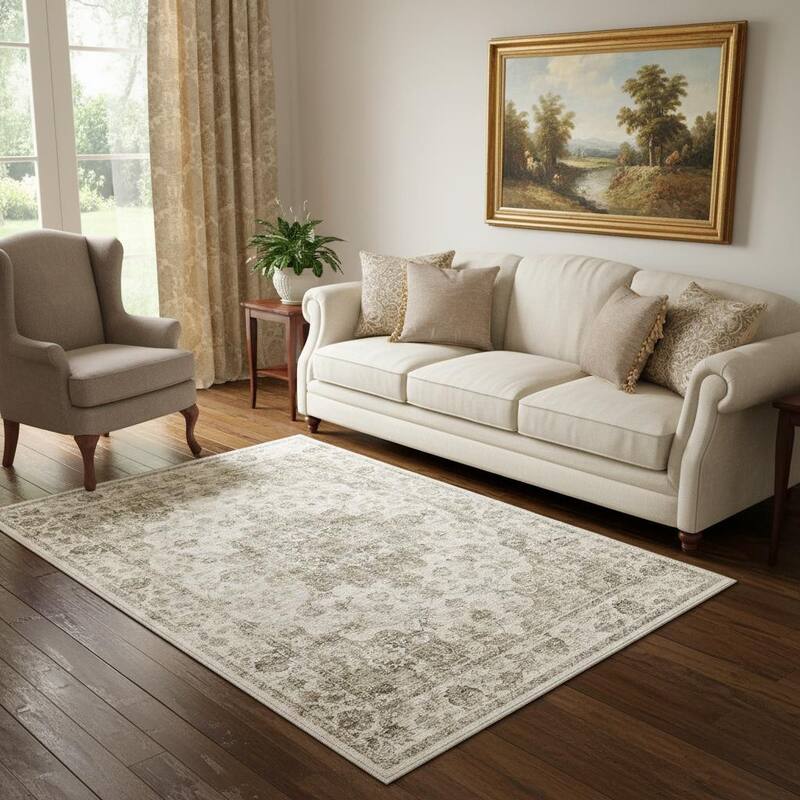 HomeRoots Floral Medallion Traditional Rectangle Area Rug - 5' X 7'