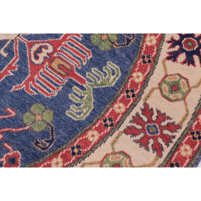 Bohemian Kazak Giselle Blue/Natural Wool Round - 4'10'' x 4'10''