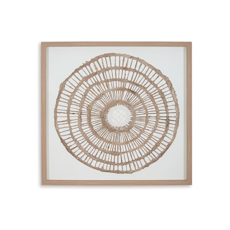 Wall Decor, Craft Paper Circle Framed Art, Brown White, 38x38 Square