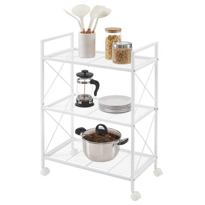 3-Tier Metal Storage Rack with Wheels - White 23.6"W - 12.6"D x 23.6"W x 33.7"H