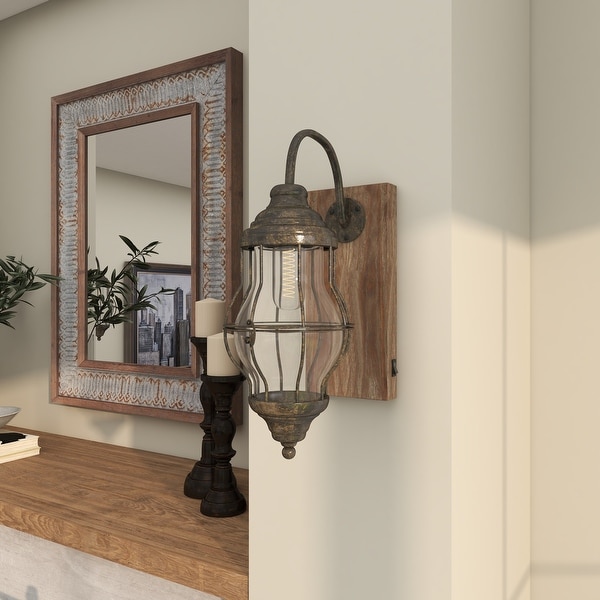 Zimlay Farmhouse Brown Iron and Wood LED Wall Sconce 84329