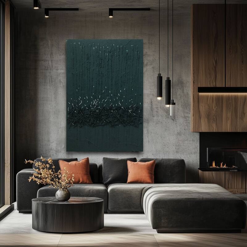 Aria Home Teal Green Charcoal Hand Painted Abstract Modern Canvas Art