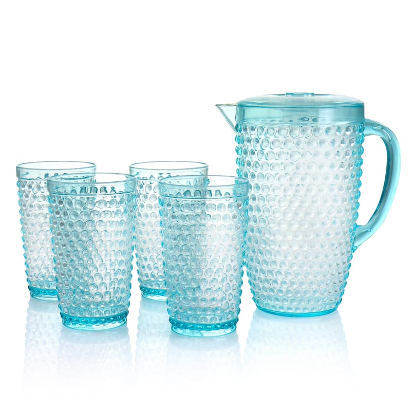 Gibson Home Malone 5 Pc Plastic Pitcher and Tumbler Set in Light Blue