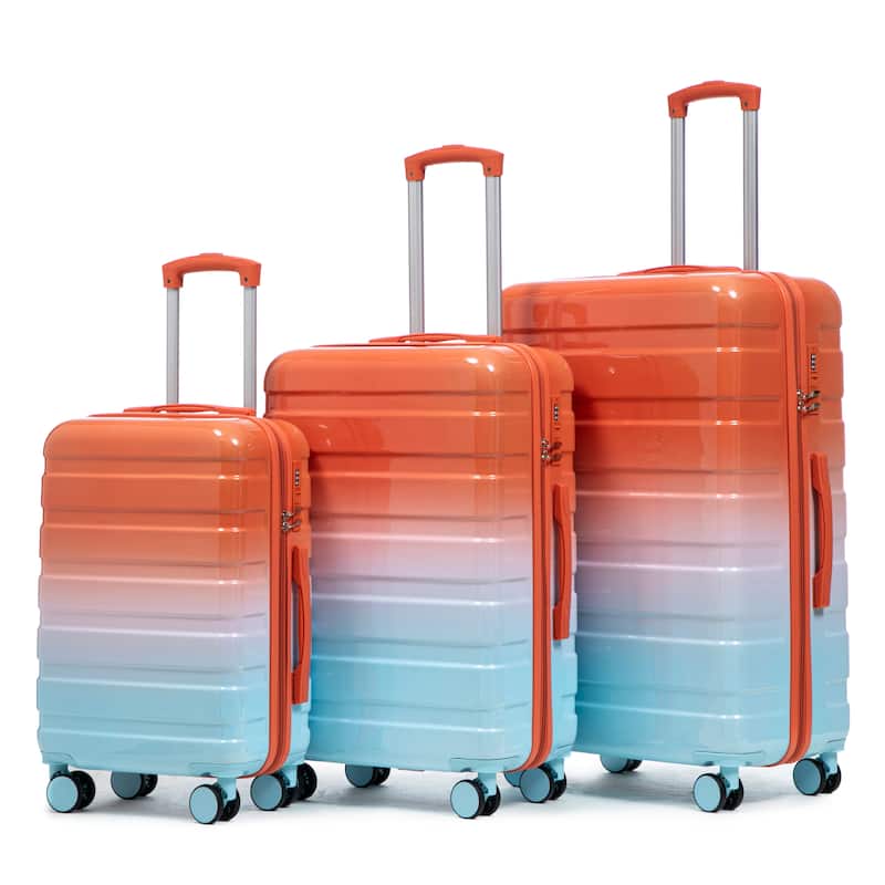 3-Piece, Modern Luggage Sets, Gradient Luggage with Combination Lock and 4 Swivel Wheels, for Boarding Travel, Blue+Red - Blue