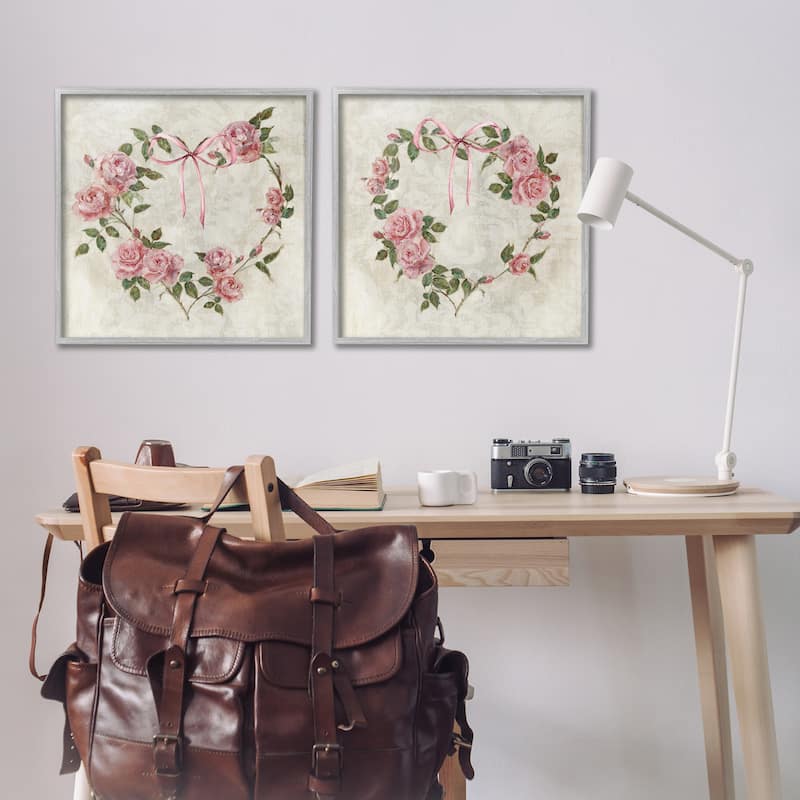 Stupell Heart Shaped Wreaths Framed Giclee Art Design By Sally Swatland (Set of 2)