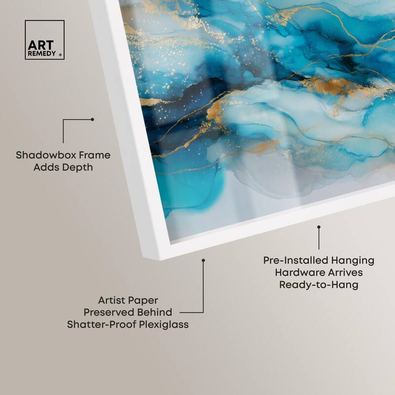 Ethereal Blue and Gold Shadowbox by Art Remedy