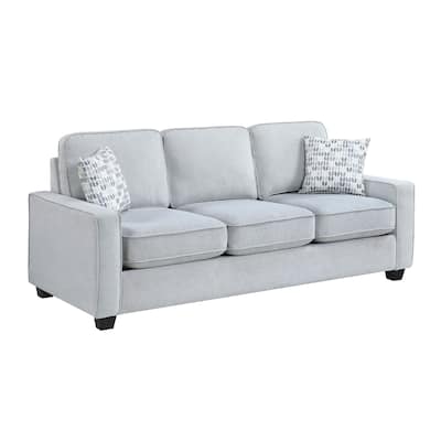 Pery Sofa w 2 Pillows, Reversible Cushions, Light Gray 84 Inch