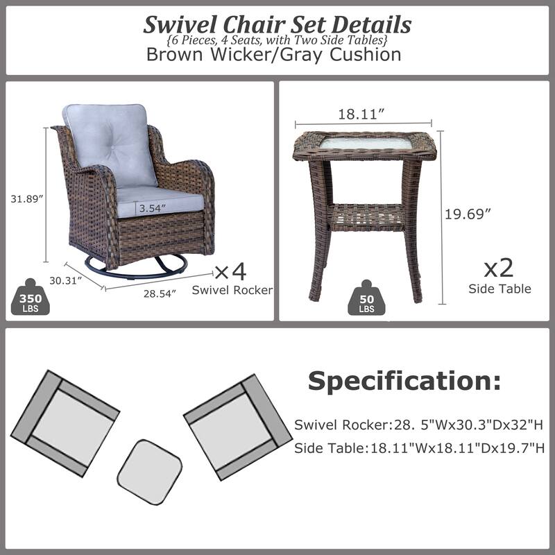 Wicker Outdoor Patio Conversation Seating Sets with Swivel Rocker Chairs