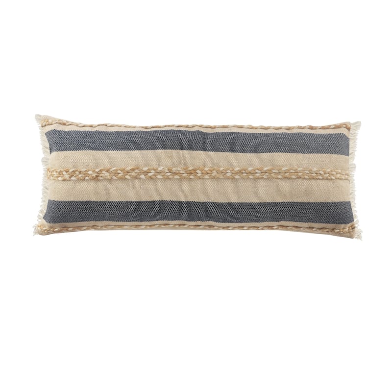 HomeRoots 14" X 36" Denim Tan And Taupe Jute Coastal Zippered Pillow