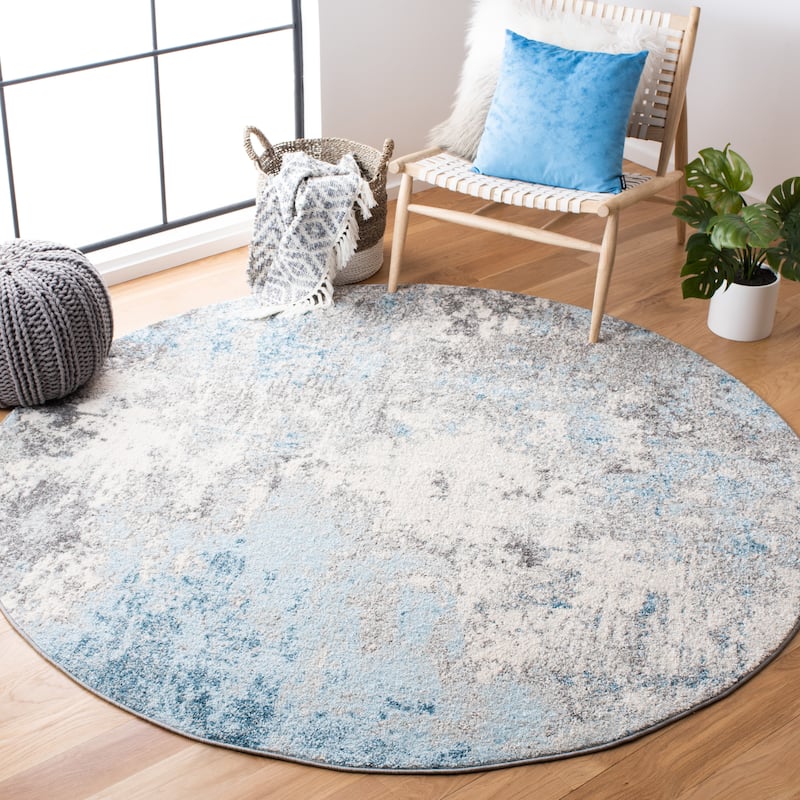 SAFAVIEH Tulum Mona Modern Abstract Rug - 6'7" Round - Grey/Blue