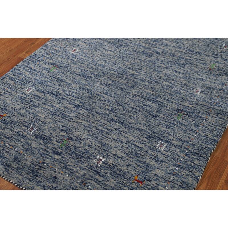 Hand Knotted Oriental 100% Wool Carpet Tribal Stripe Navy Blue & Blues Gabbeh Area Rug - 5' 10'' X 3' 11''