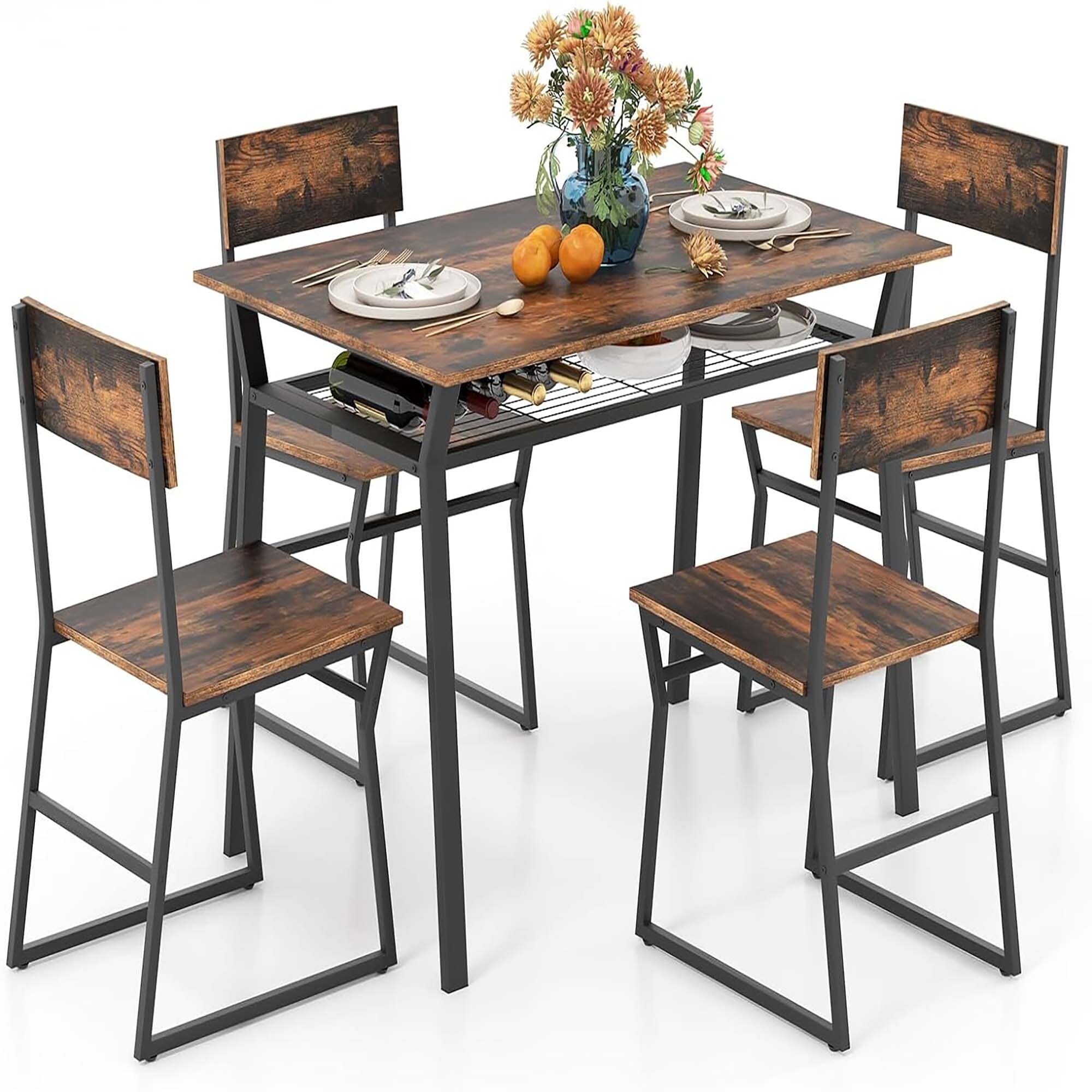 5 PCS Dining Table Set Rectangular Kitchen Table & 4 Chairs Set